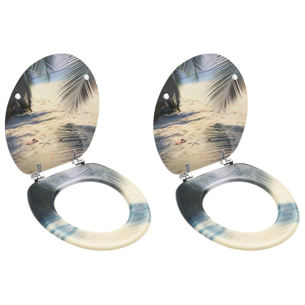vidaXL toiletsæder med låg 2 stk. MDF stranddesign