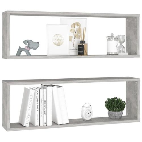 Væghylder 2 stk. 80x15x26,5 cm spånplade kubeformet betongrå