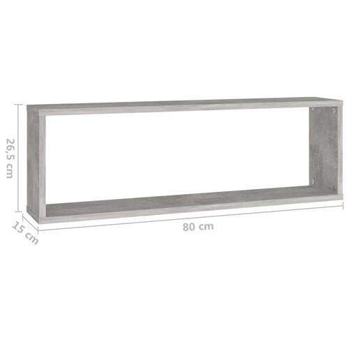 Væghylder 2 stk. 80x15x26,5 cm spånplade kubeformet betongrå
