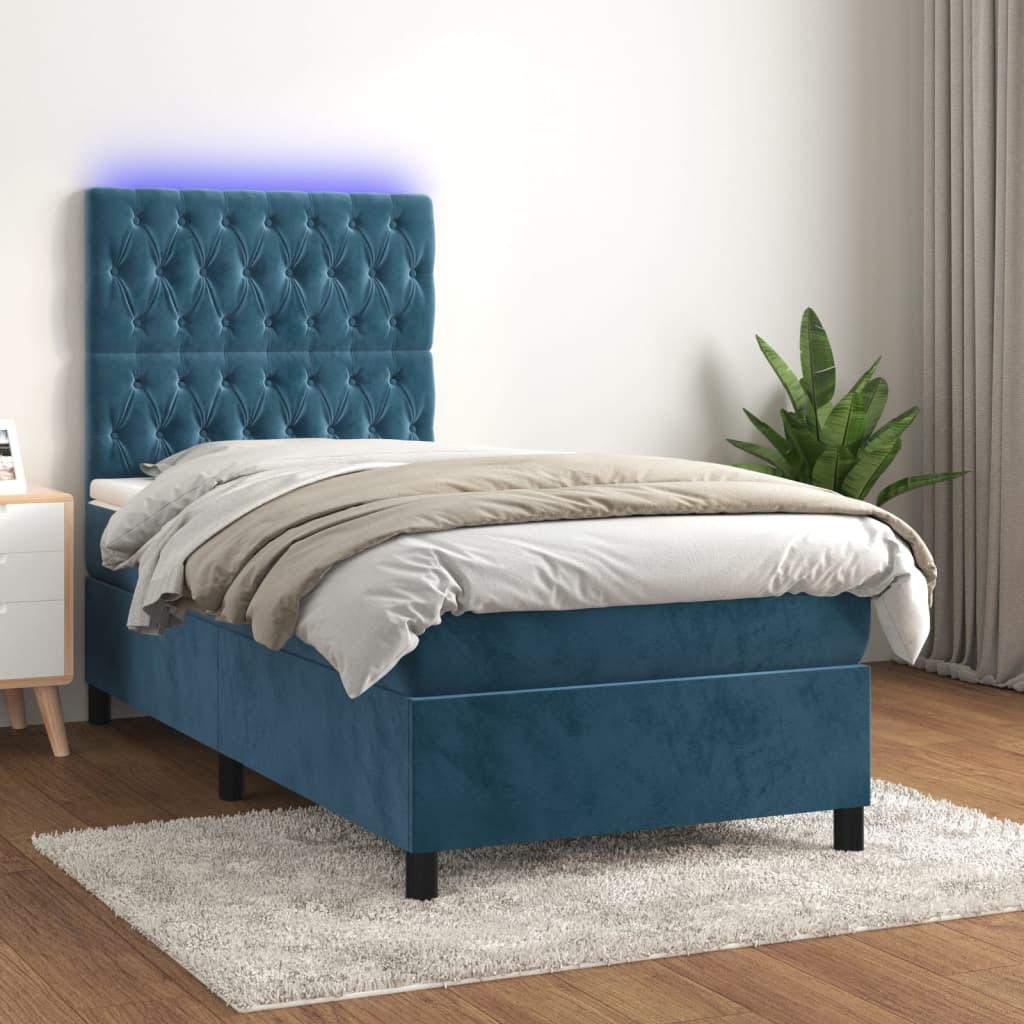Kontinentalseng med LED-lys 80x200 cm velour mørkeblå billede