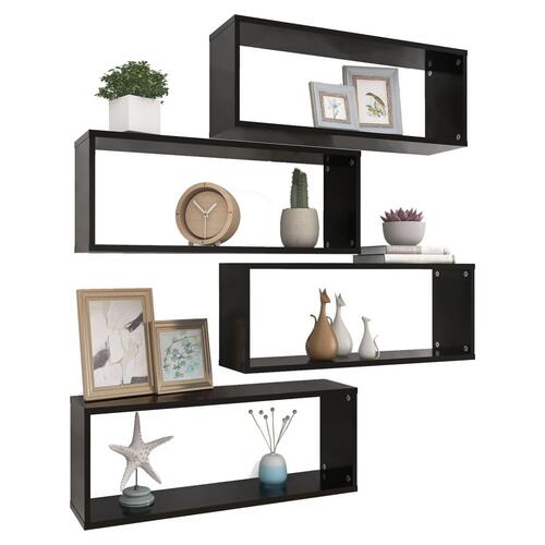 Væghylder 4 stk. 60x15x23 cm kubeformet konstrueret træ sort