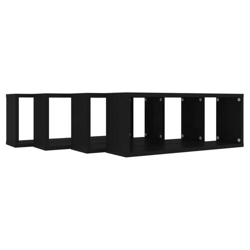 Væghylder 4 stk. 60x15x23 cm kubeformet konstrueret træ sort