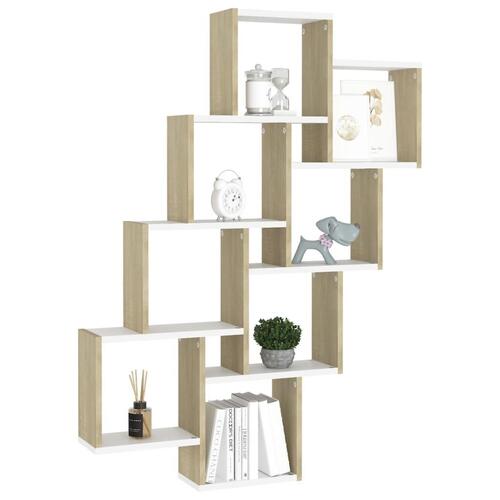 Væghylde 90x15x119 cm kubeformet spånplade hvid og sonoma-eg