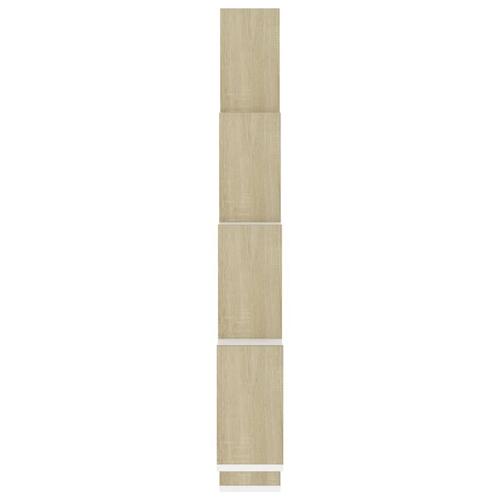 Væghylde 90x15x119 cm kubeformet spånplade hvid og sonoma-eg