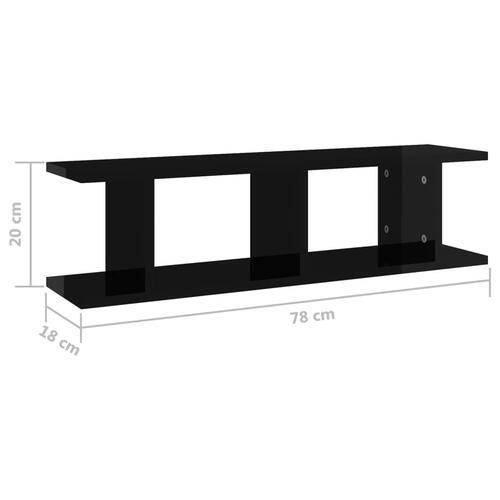 Væghylder 2 stk. 78x18x20 cm konstrueret træ sort højglans