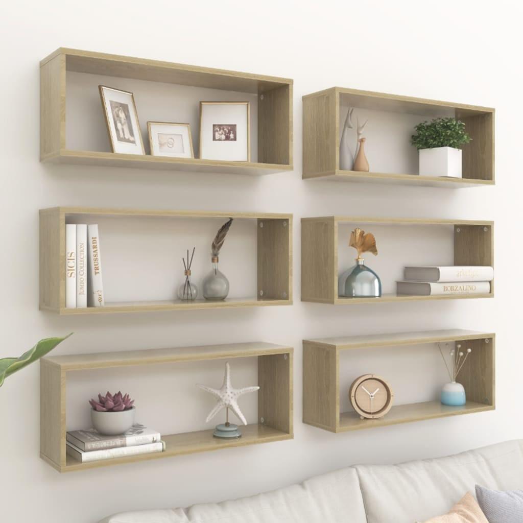 Væghylder 6stk. 60x15x23cm kubeformet konstrueret træ sonoma-eg