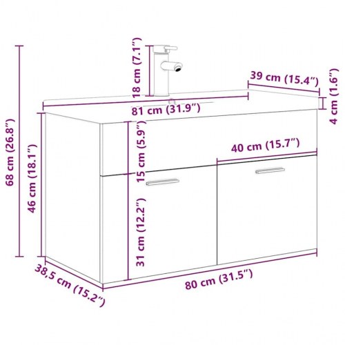 Vaskeskab med indbygget vask og vandhane - 80 cm