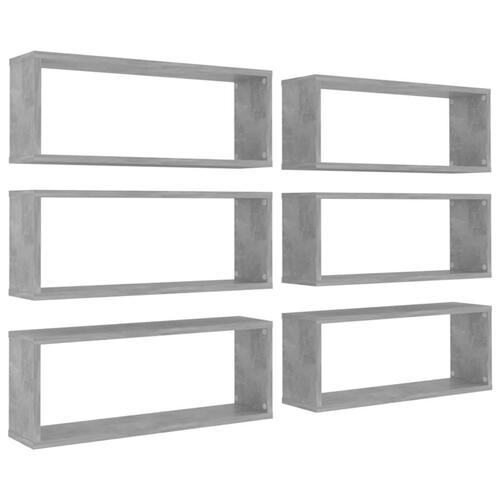 Væghylder 6 stk. 60x15x23cm kubeformet konstrueret træ betongrå