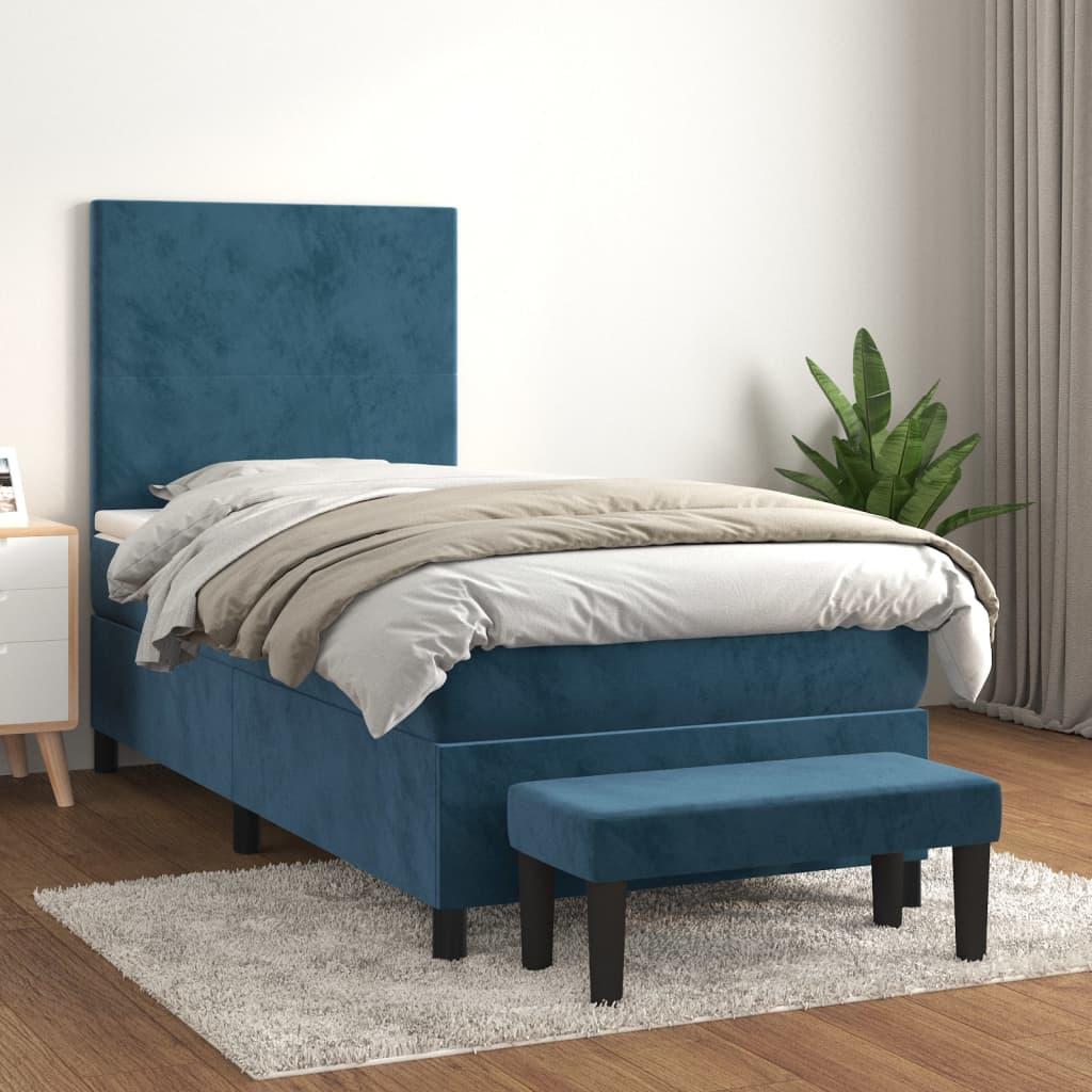 Kontinentalseng med madras 80x200 cm fløjl mørkeblå billede