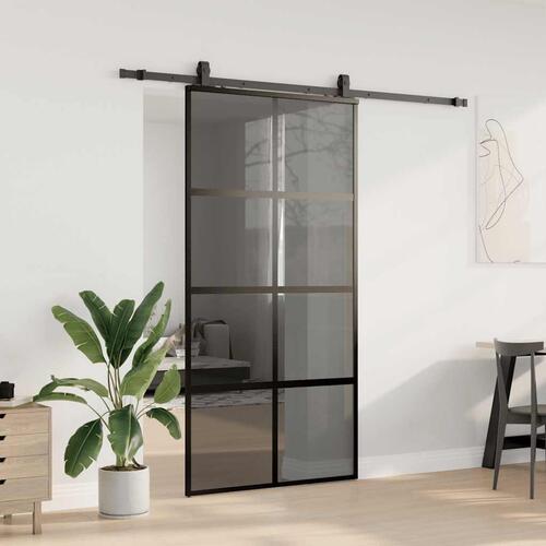 Skydedør med hardwaresæt 102,5x205 cm hærdet glas sort
