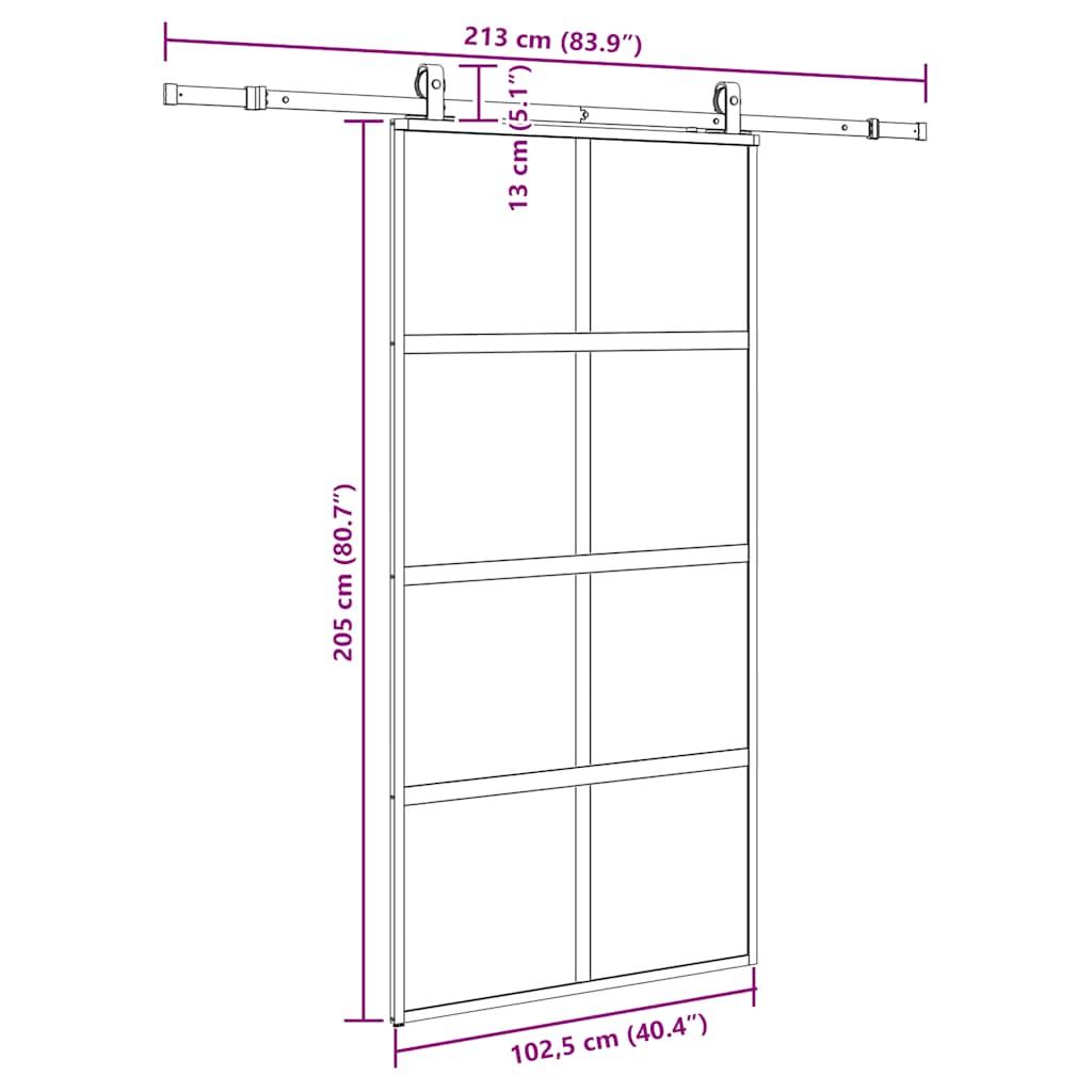 Skydedør med hardwaresæt 102,5x205 cm hærdet glas sort
