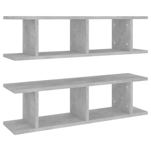 Væghylder 2 stk. 75x18x20 cm konstrueret træ betongrå
