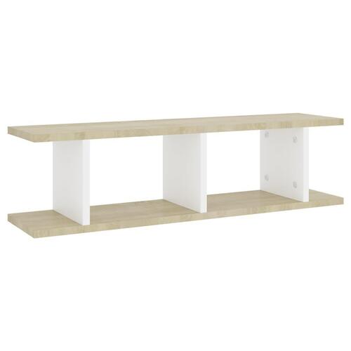 Væghylder 2 stk. 75x18x20 cm konstrueret træ hvid og sonoma-eg