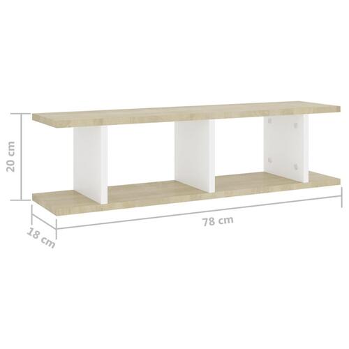 Væghylder 2 stk. 75x18x20 cm konstrueret træ hvid og sonoma-eg