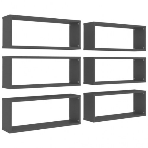 Væghylder 6 stk. 60x15x23 cm kubeformet konstrueret træ grå