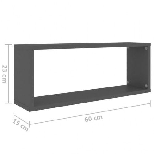 Væghylder 6 stk. 60x15x23 cm kubeformet konstrueret træ grå
