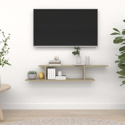 Væghængt tv-hylde 125x18x23cm konstrueret træ sonoma-eg