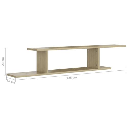 Væghængt tv-hylde 125x18x23cm konstrueret træ sonoma-eg