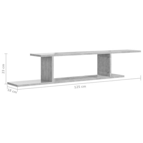 Væghængt tv-hylde 125x18x23 cm konstrueret træ betongrå