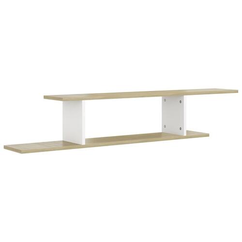 Væghængt tv-hylde 125x18x23 cm konstrueret træ hvid sonoma-eg