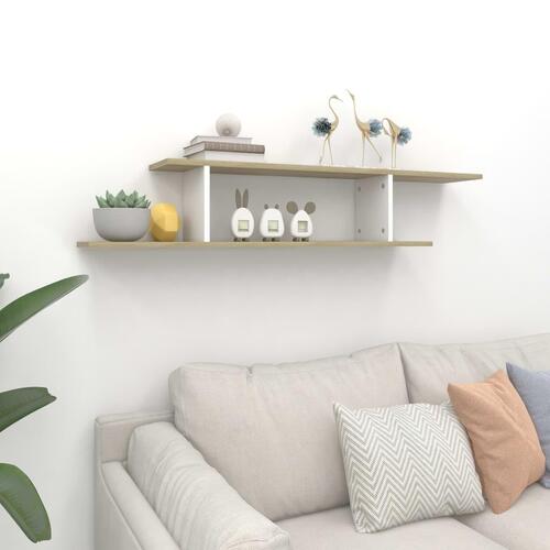 Væghængt tv-hylde 125x18x23 cm konstrueret træ hvid sonoma-eg