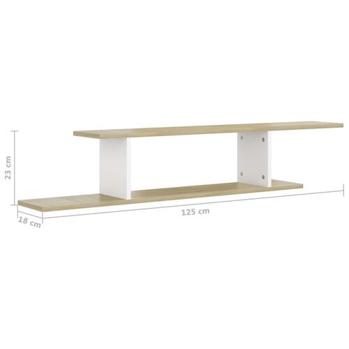 Væghængt tv-hylde 125x18x23 cm konstrueret træ hvid sonoma-eg