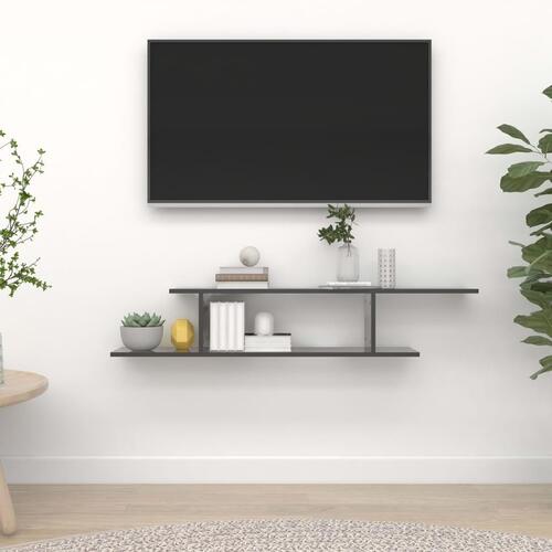 Væghængt tv-hylde 125x18x23 cm konstrueret træ grå højglans