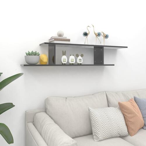 Væghængt tv-hylde 125x18x23 cm konstrueret træ grå højglans