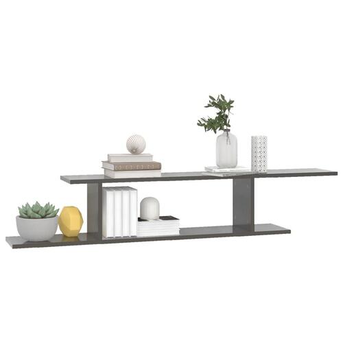 Væghængt tv-hylde 125x18x23 cm konstrueret træ grå højglans