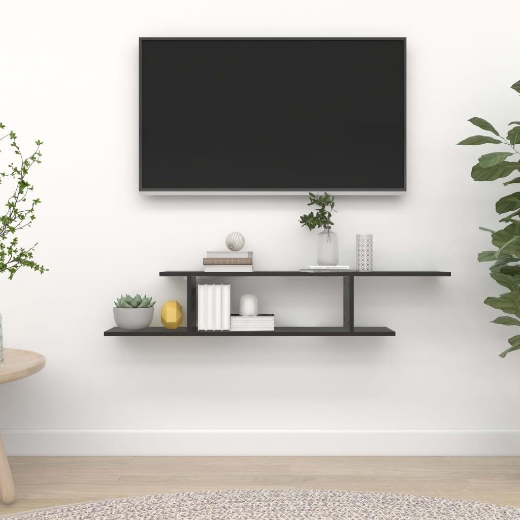 Væghængt tv-hylde 125x18x23 cm konstrueret træ sort