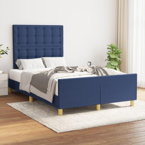 Sengeramme med sengegavl 120x190 cm - stof, blå