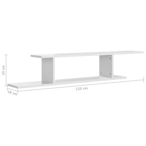 Væghængt tv-hylde 125x18x23 cm konstrueret træ hvid højglans