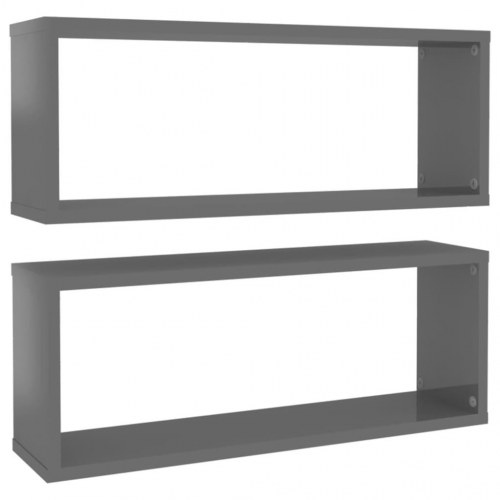 Væghylder 2 stk. 60x15x23 cm kubeformet grå højglans