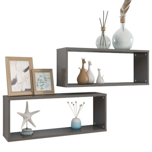 Væghylder 2 stk. 60x15x23 cm kubeformet grå højglans