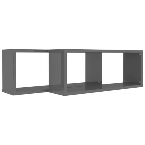 Væghylder 2 stk. 60x15x23 cm kubeformet grå højglans