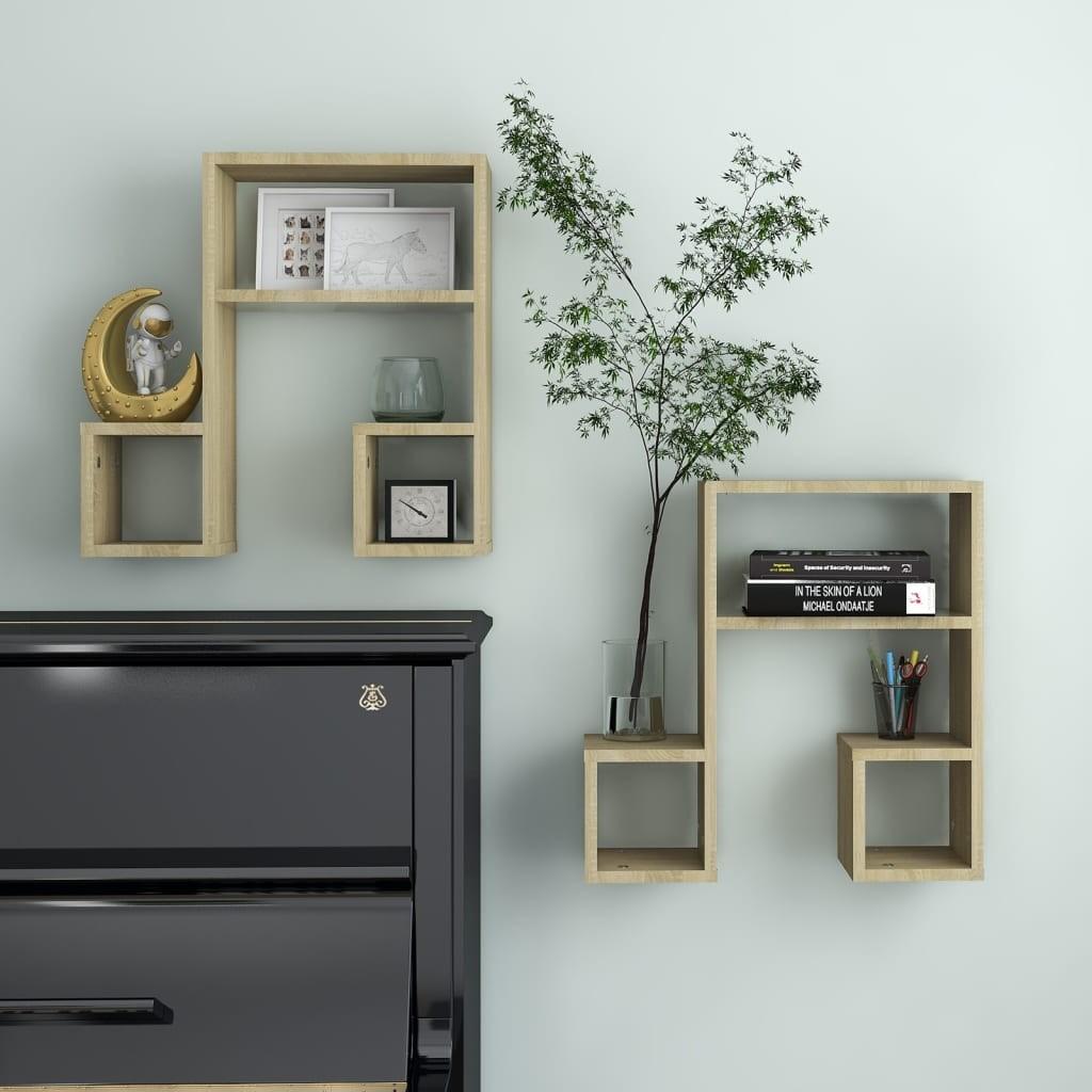 Væghængte hylder 2 stk. 50x15x50 cm konstrueret træ sonoma-eg