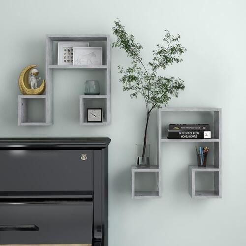 Væghylder 2 stk. 50x15x50 cm konstrueret træ betongrå
