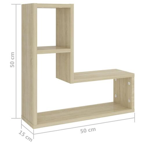 Væghylder 2 stk. 50x15x50 cm spånplade sonoma-eg