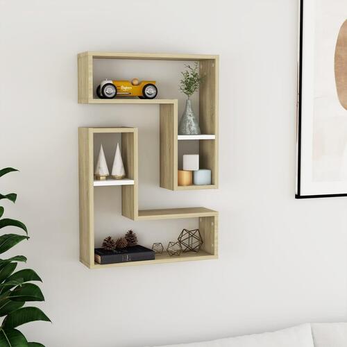Væghylder 2 stk. 50x15x50 cm spånplade hvid og sonoma-eg