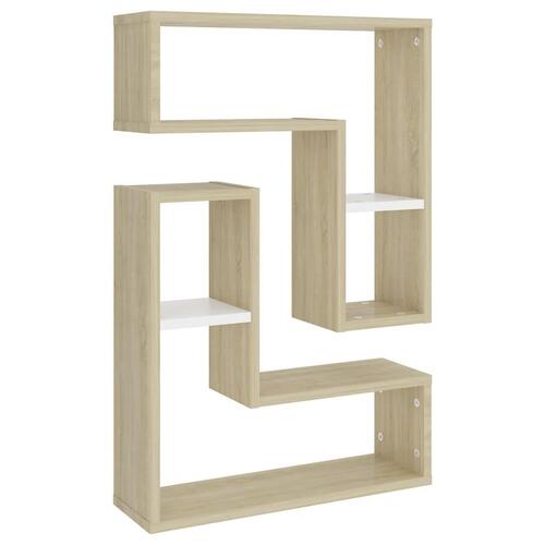 Væghylder 2 stk. 50x15x50 cm spånplade hvid og sonoma-eg