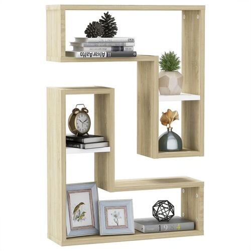 Væghylder 2 stk. 50x15x50 cm spånplade hvid og sonoma-eg