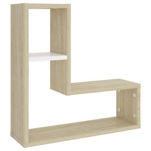 Væghylder 2 stk. 50x15x50 cm spånplade hvid og sonoma-eg