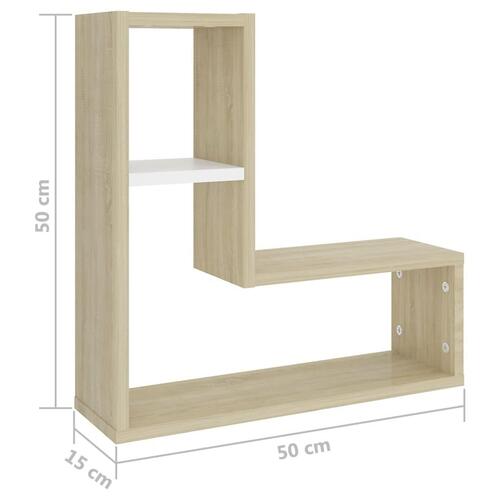 Væghylder 2 stk. 50x15x50 cm spånplade hvid og sonoma-eg
