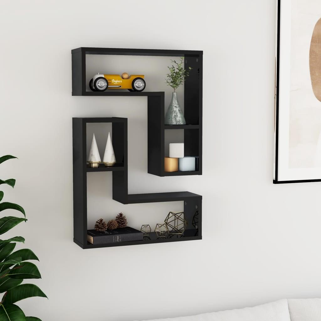 Væghylder 2 stk. 50x15x50 cm spånplade sort højglans
