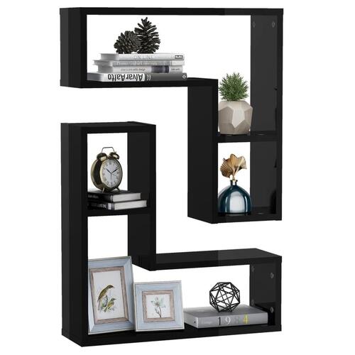 Væghylder 2 stk. 50x15x50 cm spånplade sort højglans