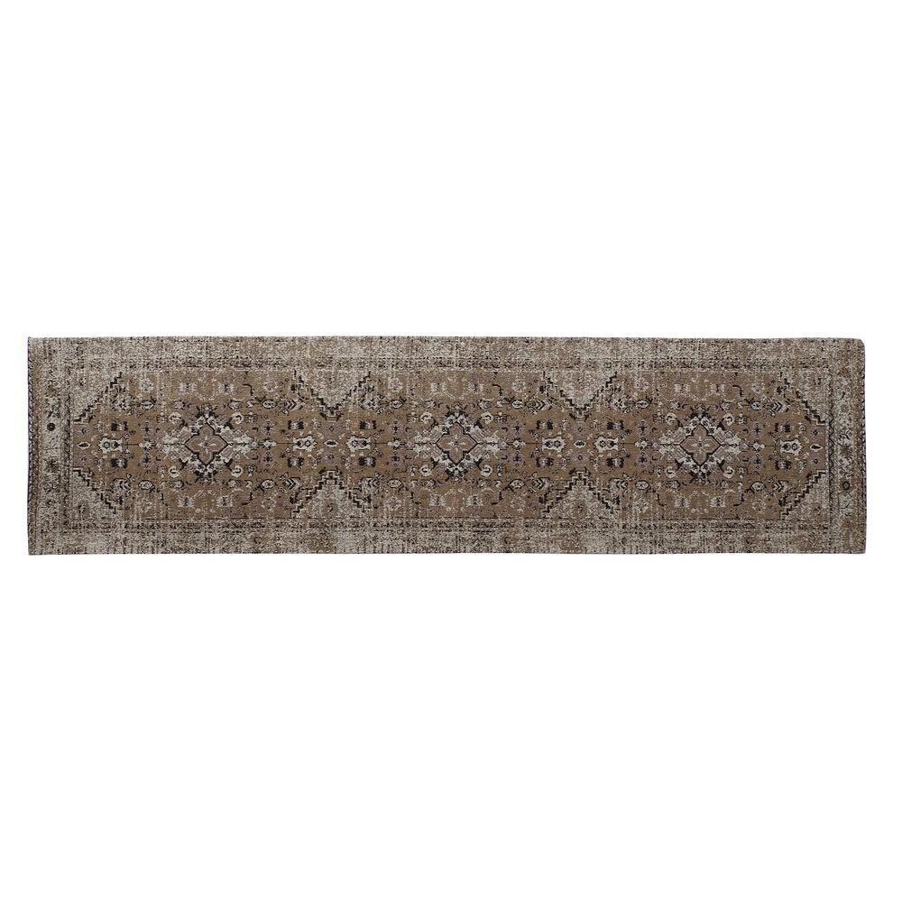 Tæppeløber i bomuld chenille 60 × 240 cm - hvid/sort/lys brun
