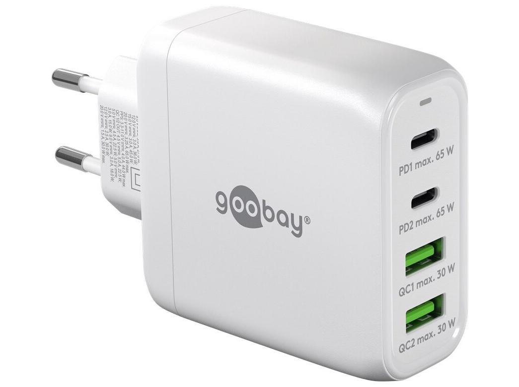 USB oplader Goobay 4-ports GaN 65 W PD - hvid billede