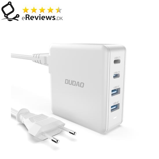 Oplader Dudao A100EU 100 W GaN - 2x USB?C + 2x USB?A (hvid) billede