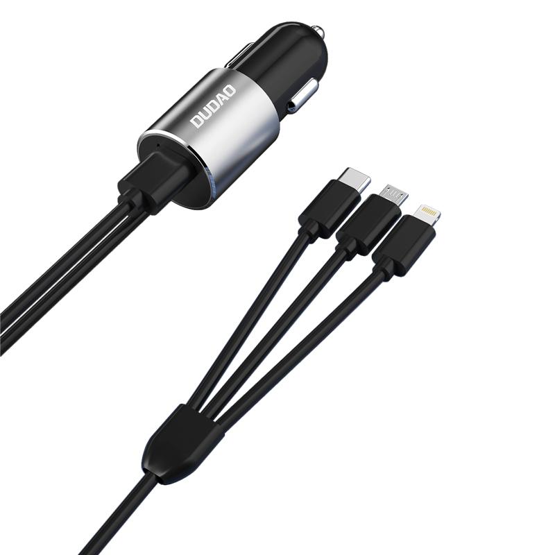 Biloplader 3-i-1 Dudao R5ProN 17 W med Lightning/USB-C/micro-USB - 1 m kabel billede