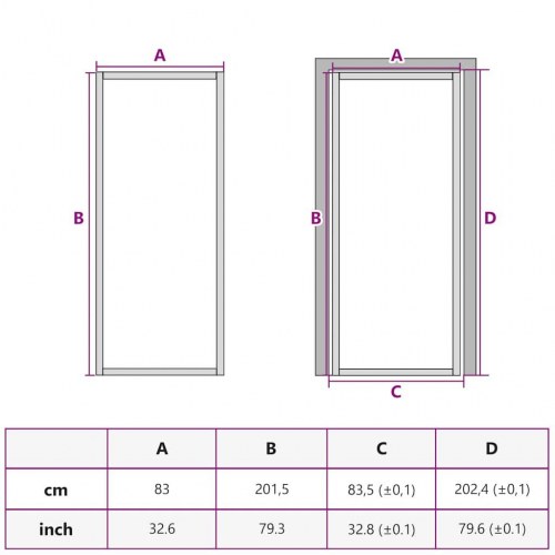 Indvendig glasdør 83 x 201,5 cm - hærdet, matteret glas og guldfarvet aluminium